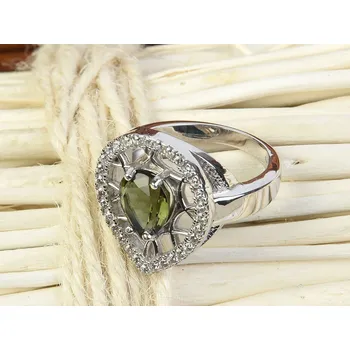 Prsten Vltavín prsten se zirkony kapka 10 x 8mm standart brus Ag 925/1000 + Rh