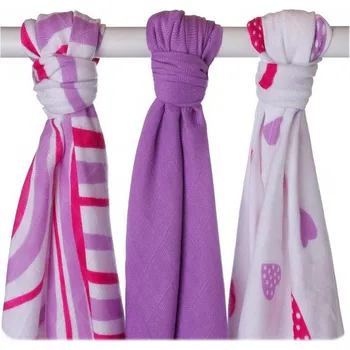 XKKO Bambusové pleny 70 x 70 cm 3 ks, Hearts & Wawes Lilac Mix