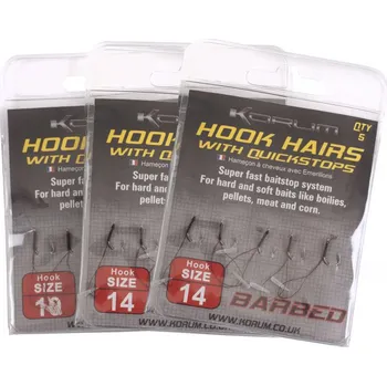 Rybářský háček Korum Hook Hairs with Quickstops Barbed vel.6 s protihrotem