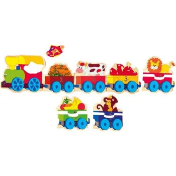 Dřevěná hračka Puzzle tvarové Mašinka Woody