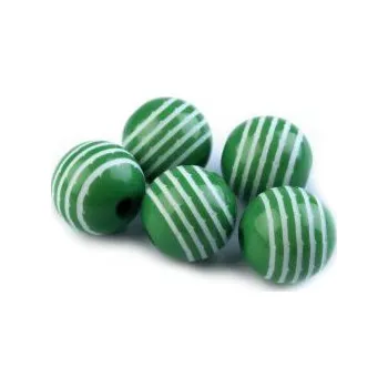 Dětské navlékací korálky Pruhovaný plastový korálek 14mm tmavě zelený