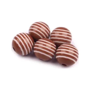 Dětské navlékací korálky Pruhovaný plastový korálek 14mm hnědý