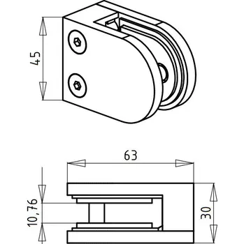 Oblý držák skla - NEREZ - hranatý sloupek Tloušťka skla: 10,76 mm