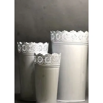 Obal na květináč Plechový květináč krajkový - bílý - 31cm