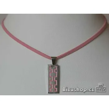 Náhrdelník Přívěsek Ocelový s růžovým smaltem na kožené šnůrce. 15065