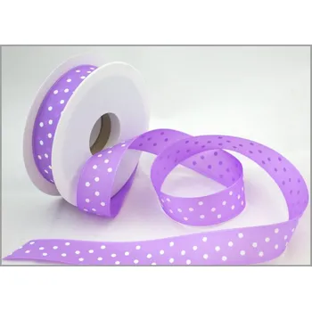Stuha Stuha saténová 25mm oboulící - sv.fialová s puntíky - 1m