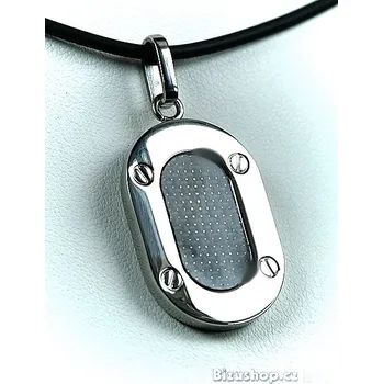 Náhrdelník Ocel přívěsek na černé pryžové šnůrce. ZYTA