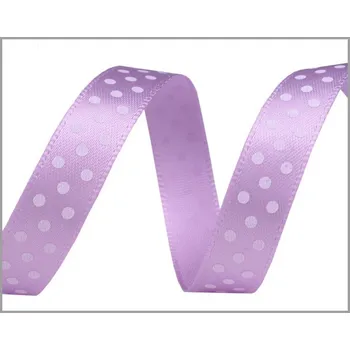 Stuha Saténová stuha 10mm - fialová s puntíky - 1m