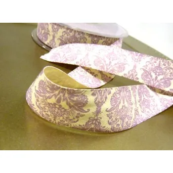 Stuha Stuha krémová - viktoriánský vzor sv. fialový - 1m