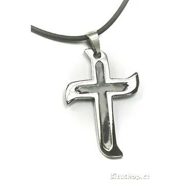 Náhrdelník Přívěsek ocelový Kříž z černou smaltovou výplní 15131