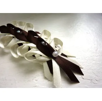 Svatební mašličky s perličkou 5 cm - krémovo-hnědé