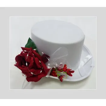 Svatební dekorace Cylindr bílý s rudou přízdobou