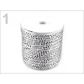 Stuha Saténová stuha 5 mm s potiskem - I LOVE YOU - 1m