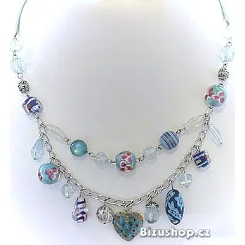 Náhrdelník Náhrdelník skleněné korálky a srdíčko Modré 32321