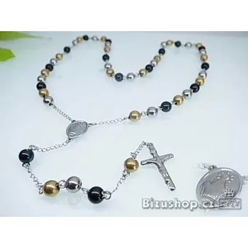 Růženec Růženec z chirurgické oceli stříbro, zlato a černá 85 cm 16301