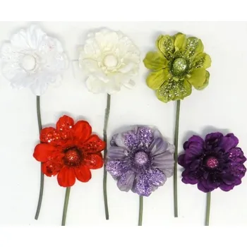 umělá květina Umělá květina - anemone 9 cm - červená glitr