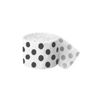 Krepová stuha - bílá s černými puntíky - 47mm/9m