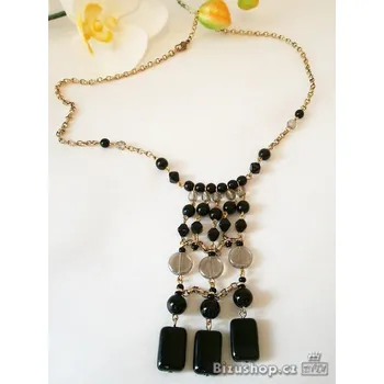 Náhrdelník Černé skleněné korálky , Jablonecká bižuterie
