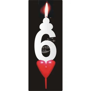 Dortová svíčka Svíčka na dort česká - Číslo 6 - bílá