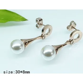 Náušnice Náušnice z chirurgické oceli zlaté s bílou perličkou 20267