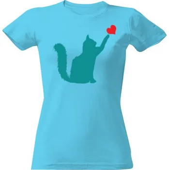 Dámské tričko Tričko s potiskem Kočka a srdíčko dámské
