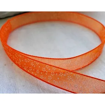 Stuha Stuha monofilová oranžová 10mm - s kytičkami - 1m