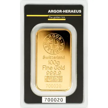 Sběratelství Argor Heraeus Zlatý slitek 100 g