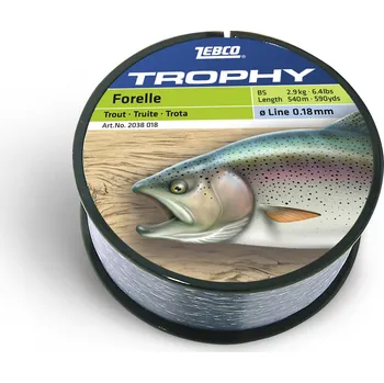 Zebco Trophy Forelle průměr/metráž/nosnost/barva: 0,18mm/540m/2,9kg/sv.šedivá
