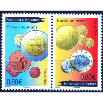 Poštovní známka Post France (2016) MiNr. 798 - 799 ** - € 0,80 + 0,80,- Andora (Fr.) - 1 rok € mincí