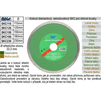 Dílna MAGG Kotouč diamantový celoobvodový pro úhlové brusky SKC150