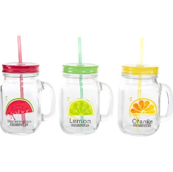 Sklenice Sklenice s víčkem a brčkem 8x10.8x13/3dr