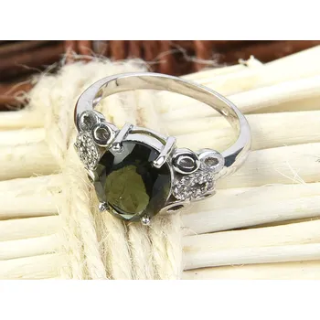 Prsten Vltavín zdobený prsten ovál 11 x 9mm standard Ag 925/1000 + Rh