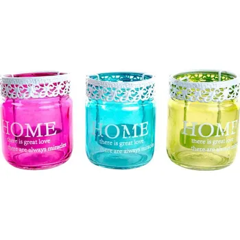 Svícen Skleněný svícen "HOME" 6x6x8/3b.