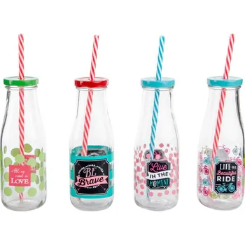 Sklenice Sklenice s víčkem a brčkem 6x6x19/4b. 425ml