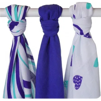 XKKO Bambusové pleny 70 x 70 cm 3 ks, Hearts & Wawes Ocean Blue Mix