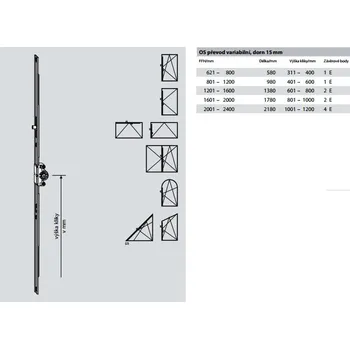 Stavebniny ROTO NT - Převod variabilní Možné varianty: GR 2180; 2001 - 2400; 4E; délka 218 cm