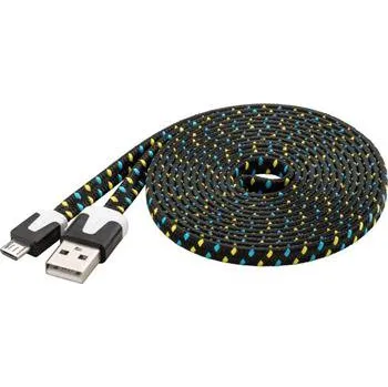 Kabel do PC PremiumCord Kabel micro USB 2.0, A-B 2m, plochý textilní kabel, černo-modro-žlutý