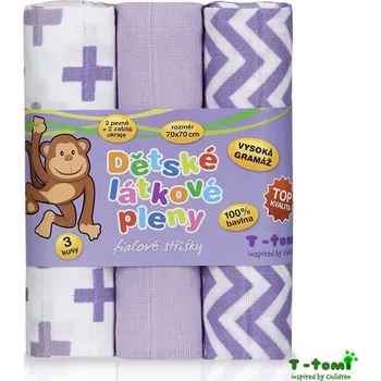 látková plena T-Tomi TETRA pleny TOP KVALITA, s potiskem, 70x70, fialové stříšky