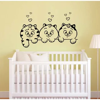 Samolepící dekorace Samolepka na zeď Koťata + srdíčka (dekorace na zeď)