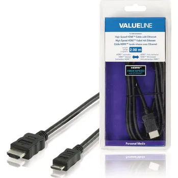 Video kabel VALUELINE High Speed HDMI Kabel s Ethernetem HDMI Konektor - HDMI Mini Konektor 2.00 m Černá