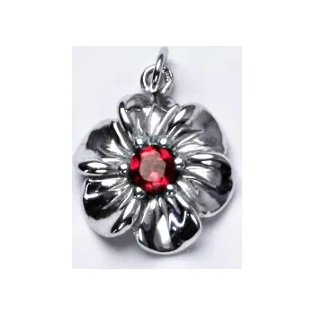 Přívěsek Stříbrný přívěšek, kytička, zirkon rubín, P 1434