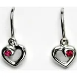 Zlaté dětské náušnice, srdíčka, bílé zlato, zirkon v barvě rubínu, VE 248