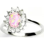 Zlatý prsten, bílé i žluté zlato, Kate, růžový syntetický opál, T 1507