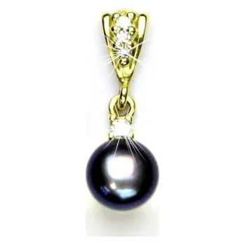 Přívěsek Zlatý přívěsek, přírodní říční perla černá 8 mm, žluté zlato, P 1207/2