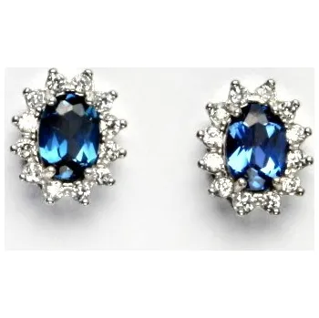 Náušnice Zlaté náušnice Kate, bílé i žluté zlato, zirkon tm. akvamarin, čiré zirkony, NŠ 1480