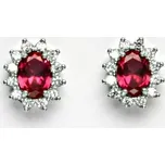 Zlaté náušnice Kate, bílé i žluté zlato, zirkon rubín, čiré zirkony, NŠ 1480
