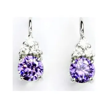 Náušnice Zlaté náušnice, bílé i žluté zlato, zirkony čiré a ametyst 6 mm VE 168