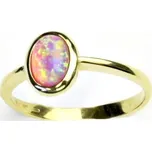 Zlatý prsten, žluté i bílé zlato, syntetický růžový opál - T 1354 (opál 7x5 mm)