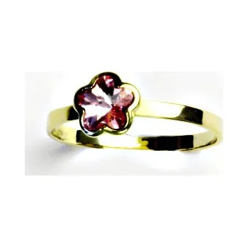 Prsten Zlatý prsten, žluté zlato,prstýnek se Swarovski krystalem, light rose,T 1297