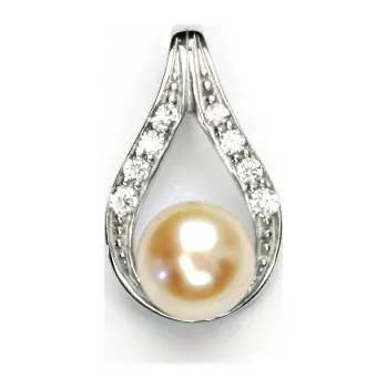 Přívěsek Zlatý přívěšek, bílé zlato, přírodní lososová perla, 8 mm, přívěšek, P 1411